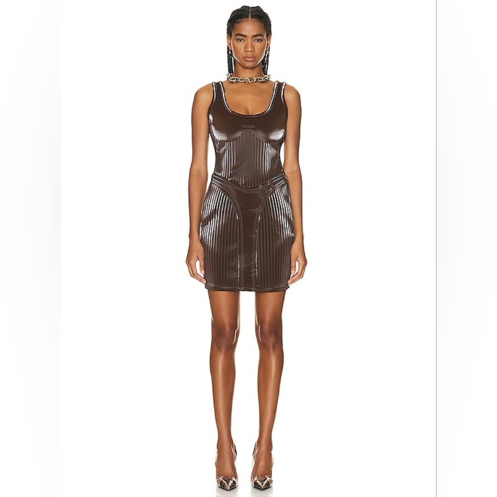 17. NWT MUGLER EMBOSSED MINI DRESS IN CHOCOLATE